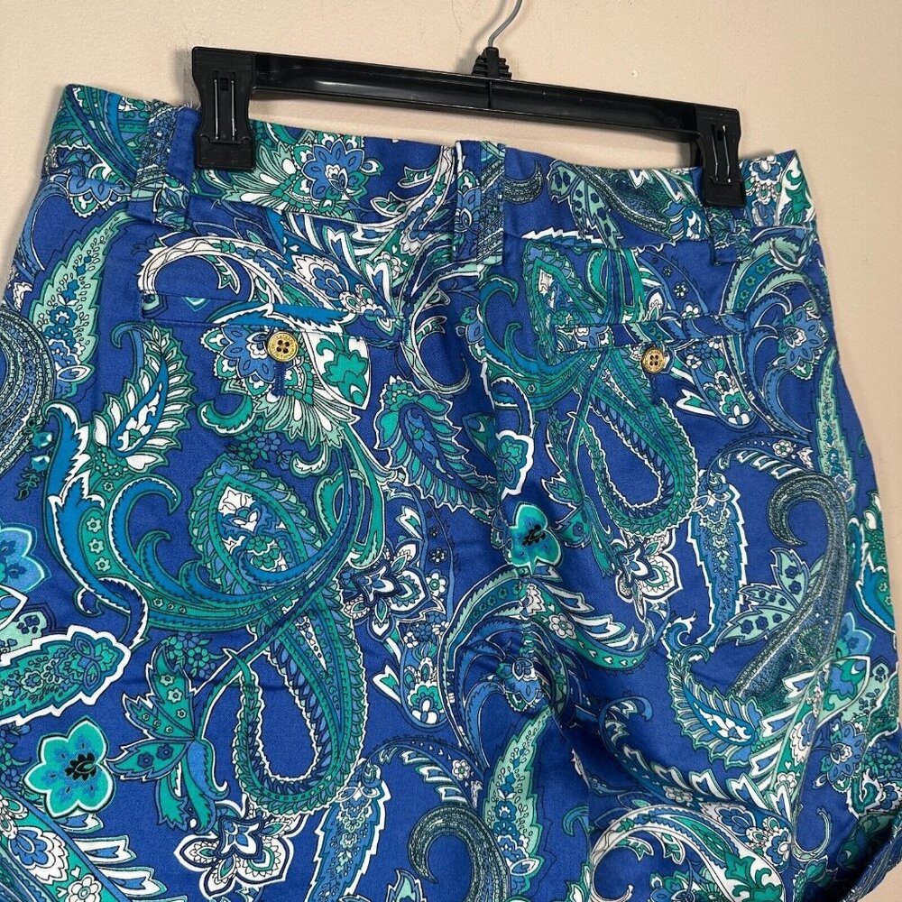 Lauren Ralph Lauren Size 10 Shorts Women Blue Green Paisley Floral Pockets Chino - Picture 9 of 10